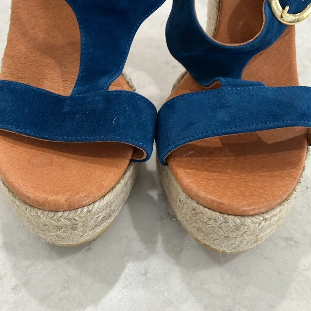Anthropologie Maypol Blue Suede Platform Wedge Espadrille Sandals Sz 39-‎ NWOT
